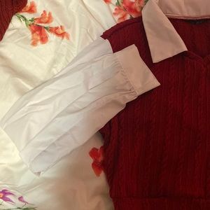 red shirt with built in button up